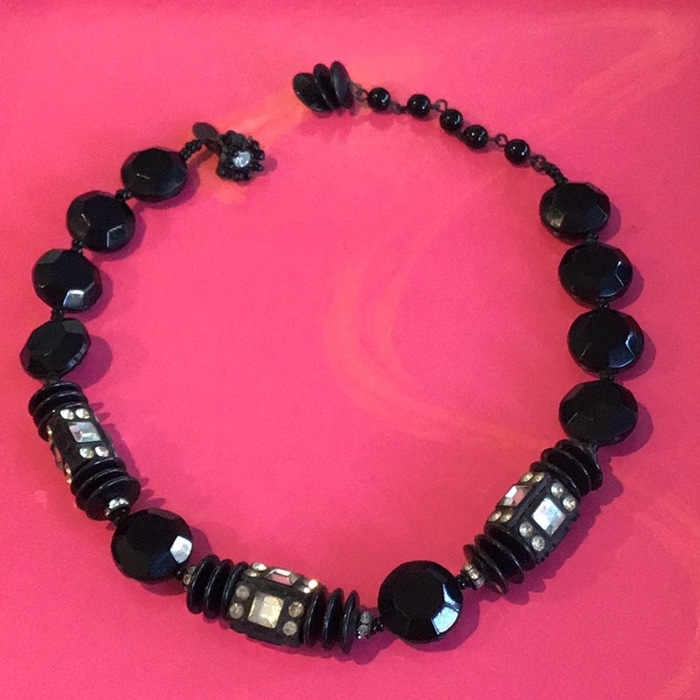 Miriam Haskell Black Onyx necklace 7 1/2” drop VINTAGE Art Deco